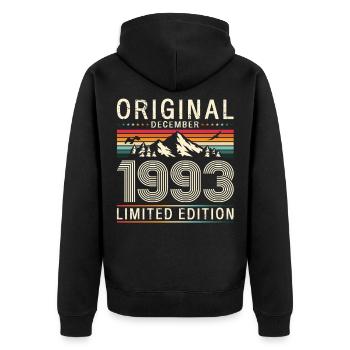 33e anniversaire Original Décembre Né en 1993 - Veste à capuche bio Premium Unisexe - noir - Dos - Nico (187cm)