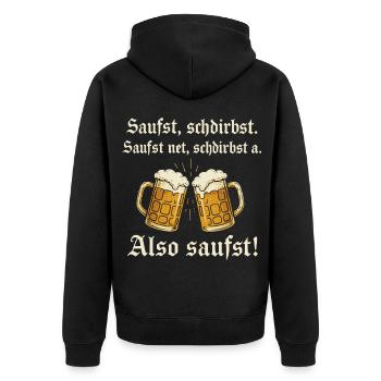Bayrischer Bier Spruch - Unisex Premium Bio Zip Hoodie - Schwarz - Hinten - Nico (187cm)