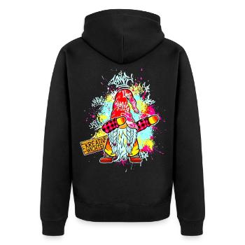 KREATIV WICHTEL Dab Graffiti Künstler XMas  - Unisex Premium Bio Zip Hoodie - Schwarz - Hinten - Nico (187cm)