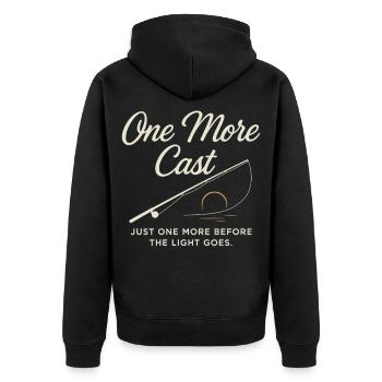 Ein Letzter Wurf Vor Sonnenuntergang - Unisex Premium Bio Zip Hoodie - Schwarz - Hinten - Nico (187cm)
