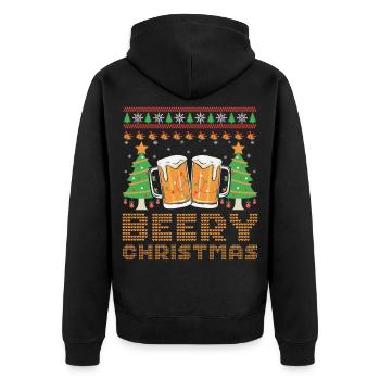 Beery Weihnachtspullover Hässliches Weihnachtsbier Frohe Weihnachten - Unisex Premium Bio Zip Hoodie - Schwarz - Hinten - Nico (187cm)