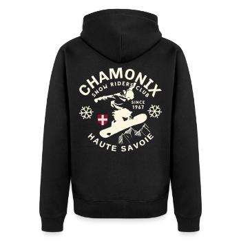 Chamonix Snow Riders Vintage 1967 - Unisex Premium Bio Zip Hoodie - Schwarz - Hinten - Nico (187cm)