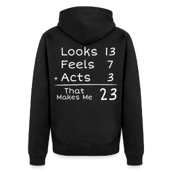23 Jahre Jubiläum Humorvoll | 23. Jubiläum - Unisex Premium Bio Zip Hoodie - Schwarz - Hinten - Nico (187cm)