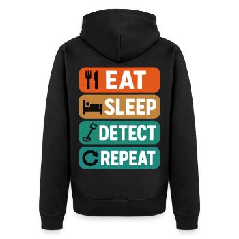 Essen, schlafen, erkennen, wiederholen, Metallerkennung Spaß - Unisex Premium Bio Zip Hoodie - Schwarz - Hinten - Nico (187cm)