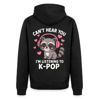 Un raton laveur de Kawaii écoute de la K-Pop - Veste à capuche bio Premium Unisexe - noir - Dos - Nico (187cm)