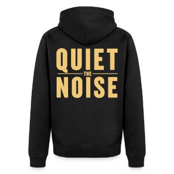 Quiet The Noise Ruhe Achtsamkeit Statement - Unisex Premium Bio Zip Hoodie - Schwarz - Hinten - Nico (187cm)
