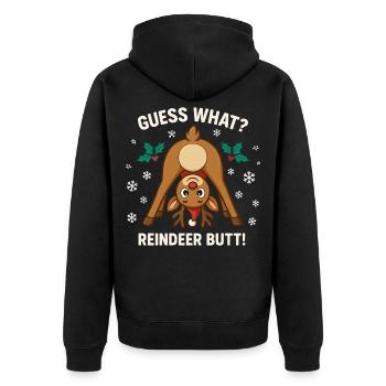 Guess What Rentier Hintern Weihnachtswitz - Unisex Premium Bio Zip Hoodie - Schwarz - Hinten - Nico (187cm)