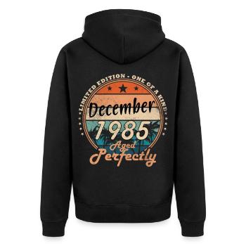 Décembre 1985 - Veste à capuche bio Premium Unisexe - noir - Dos - Nico (187cm)