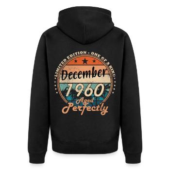 Dezember 1960 - 1960 Dezember - Unisex Premium Bio Zip Hoodie - Schwarz - Hinten - Nico (187cm)