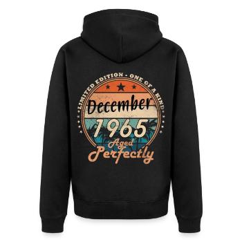 Cadeau d’anniversaire de décembre 1965 - Veste à capuche bio Premium Unisexe - noir - Dos - Nico (187cm)