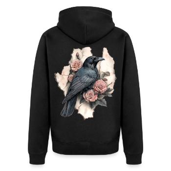 Raven Vintage Roses - Unisex Premium Organic Zip Hoodie - black - Back - Nico (187cm)