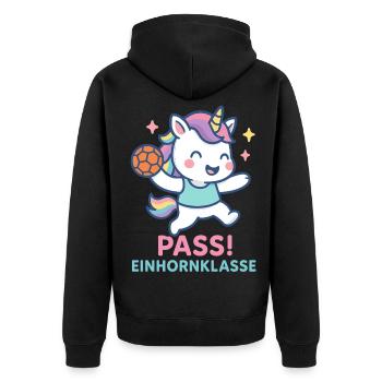 Unicorn Handball Pass, Unicorn Class Assist - Unisex Premium Organic Zip Hoodie - black - Back - Nico (187cm)