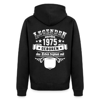 Legenden wurden 1975 geboren | Alter eintragen - Unisex Premium Bio Zip Hoodie - Schwarz - Hinten - Nico (187cm)