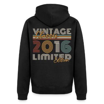 2016 Vintage Retro Geburtstagsgeschenk - Unisex Premium Bio Zip Hoodie - Schwarz - Hinten - Nico (187cm)