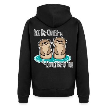Niedliche Otter Brüder für große und kleine Brüder - Unisex Premium Bio Zip Hoodie - Schwarz - Hinten - Nico (187cm)