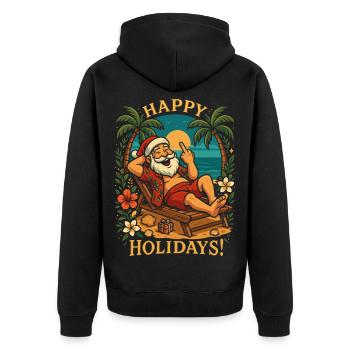 Funny Tropical Santa Christmas Shirt - Unisex Premium Bio Zip Hoodie - Schwarz - Hinten - Nico (187cm)