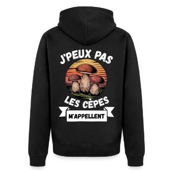 Ich kann mich nicht nennen, wie die Porcini-Pilze mich nennen - Unisex Premium Bio Zip Hoodie - Schwarz - Hinten - Nico (187cm)