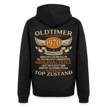 55. Geburtstag Geschenk Oldtimer Dezember 1970 - Unisex Premium Bio Zip Hoodie - Schwarz - Hinten - Nico (187cm)