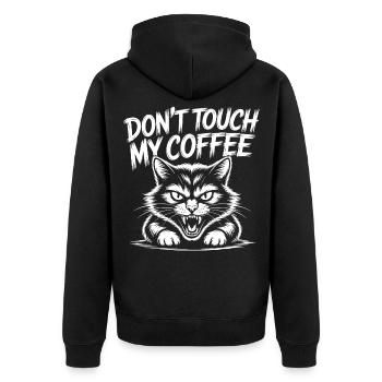 Coffee warning with angry cat - Unisex Premium Organic Zip Hoodie - black - Back - Nico (187cm)
