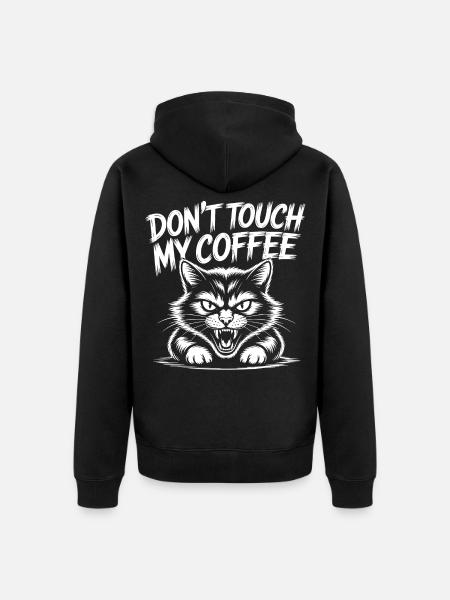 Coffee warning with angry cat - Unisex Premium Organic Zip Hoodie - black