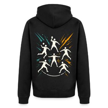 Handball Team Taktik, Kreisläufer Abwehr, Coach - Unisex Premium Bio Zip Hoodie - Schwarz - Hinten - Nico (187cm)