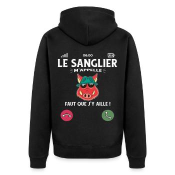 Le Sanglier M’Appelle Humour Chasse - Veste à capuche bio Premium Unisexe - noir - Dos - Nico (187cm)