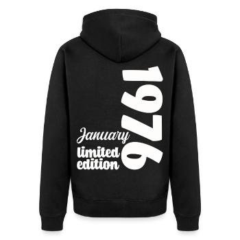 Anniversaire Janvier 1976 Limited Edition Cadeau - Veste à capuche bio Premium Unisexe - noir - Dos - Nico (187cm)