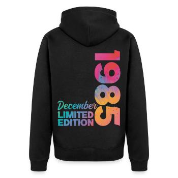 December 1985 Birthday Born in December Gift - Unisex Premium Organic Zip Hoodie - black - Back - Nico (187cm)
