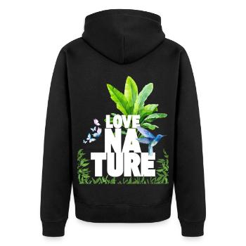 Liebe die Natur - Unisex Premium Bio Zip Hoodie - Schwarz - Hinten - Nico (187cm)