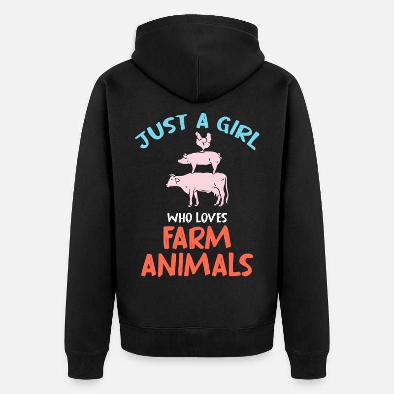 Nur ein Mädchen liebt Hoftiere - Unisex Premium Bio Zip Hoodie - Schwarz