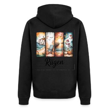 Rügen Baltic Sea Seasons Lighthouse Seagull - Unisex Premium Organic Zip Hoodie - black - Back - Nico (187cm)
