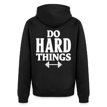 Faire des choses difficiles, motivation fitness Gym, dire - Veste à capuche bio Premium Unisexe - noir - Dos - Nico (187cm)