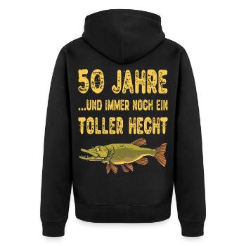 50 Jahre Toller Hecht Angeln Angler Geschenk - Unisex Premium Bio Zip Hoodie - Schwarz - Hinten - Nico (187cm)