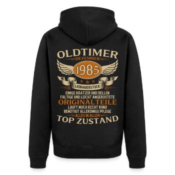 40. Geburtstag Geschenk Oldtimer Dezember 1985 - Unisex Premium Bio Zip Hoodie - Schwarz - Hinten - Nico (187cm)