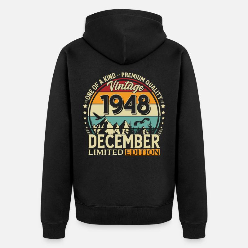 77e anniversaire Millésime décembre 1948 - Veste à capuche bio Premium Unisexe - noir