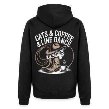 Cat Coffee Line Dance - Unisex Premium Organic Zip Hoodie - black - Back - Nico (187cm)