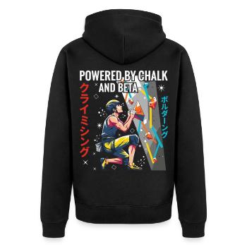 Angetrieben von Chalk- und Beta-Kletterdesign - Unisex Premium Bio Zip Hoodie - Schwarz - Hinten - Nico (187cm)