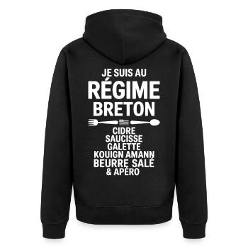 Régime Breton Humour Cidre Saucisse Galette Beurre - Veste à capuche bio Premium Unisexe - noir - Dos - Nico (187cm)