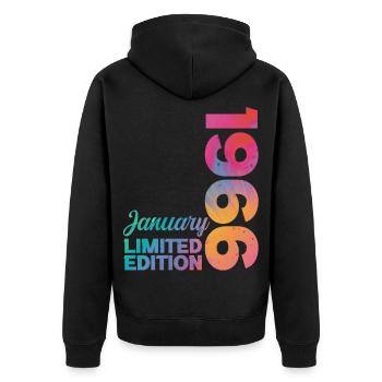Anniversaire Janvier 1966 Né en Janvier Cadeau - Veste à capuche bio Premium Unisexe - noir - Dos - Nico (187cm)