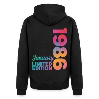 Geburtstag Januar 1986 Geboren im Januar Geschenk - Unisex Premium Bio Zip Hoodie - Schwarz - Hinten - Nico (187cm)