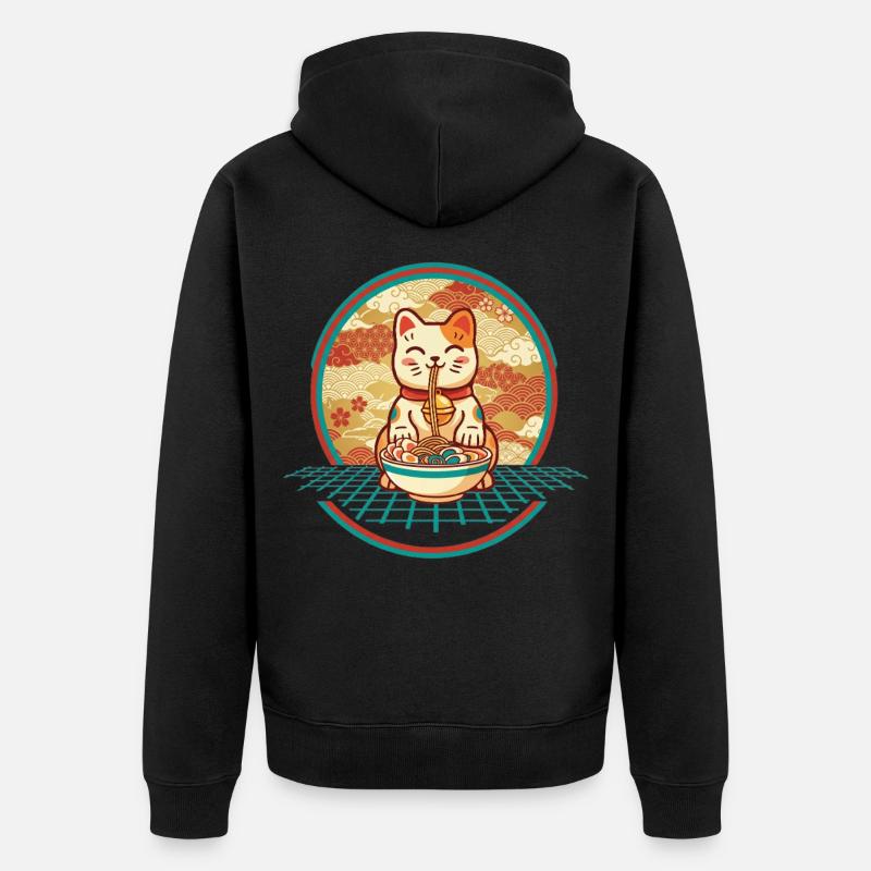 Maneki Neko Ramen Lucky Charm Chat - Veste à capuche bio Premium Unisexe - noir