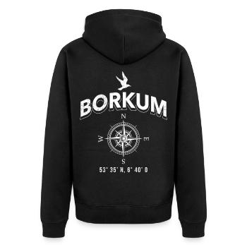 Borkumer Insel Nordsee Urlaub BORKUM Lustig - Unisex Premium Bio Zip Hoodie - Schwarz - Hinten - Nico (187cm)