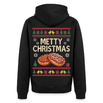 Lustiges Mett Weihnachten Geschenk Mettbrötchen - Unisex Premium Bio Zip Hoodie - Schwarz - Hinten - Nico (187cm)