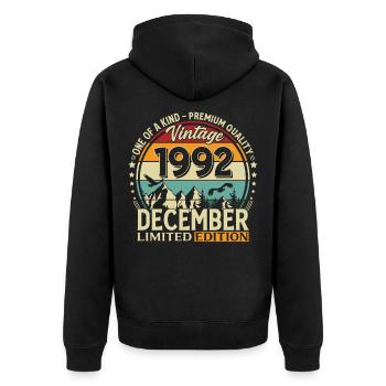 33e anniversaire Millésime décembre Millésime 1992 - Veste à capuche bio Premium Unisexe - noir - Dos - Nico (187cm)
