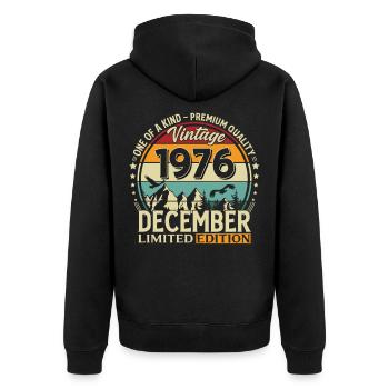 49e anniversaire Millésime décembre 1976 - Veste à capuche bio Premium Unisexe - noir - Dos - Nico (187cm)