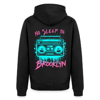 No Sleep Til Brooklyn Retro Boombox Vintage Music - Unisex Premium Organic Zip Hoodie - black - Back - Nico (187cm)