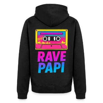 Rave Papi-EDM Festival Raver Daddy Fathers Groovy  - Unisex Premium Organic Zip Hoodie - black - Back - Nico (187cm)
