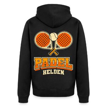 Padel Game PADEL HEROES Padel Sports Fun - Unisex Premium Organic Zip Hoodie - black - Back - Nico (187cm)