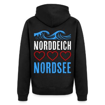 Wattenmeer NORDDEICH NORDSEE Urlaub Lustig - Unisex Premium Bio Zip Hoodie - Schwarz - Hinten - Nico (187cm)