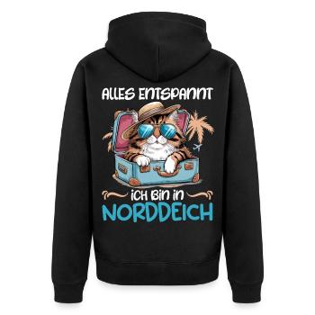 Nordsee Urlaub ALLES ENTSPANNT BIN IN NORDDEICH - Unisex Premium Bio Zip Hoodie - Schwarz - Hinten - Nico (187cm)
